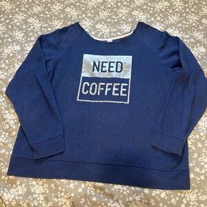 No Boundaries Navy 'Need Coffee' Sweatshirt Graphic Slouchy Sz XL